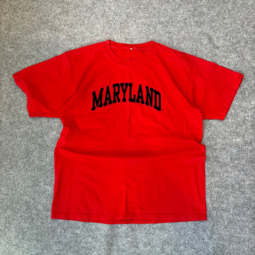 Maryland Terrapins T-Shirt Mens Medium Red Black Arched Graphic Short Sleeve Tee